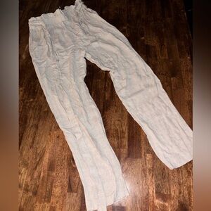 Neutral Linen Blend Pants Elastic Waist Relaxed Fit Beachy Women’s Small